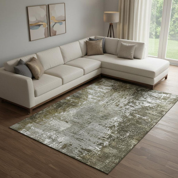 HomeRoots 10' X 14' Modern Taupe & Ivory Abstract Area Rug - Washable, UV Protected, Durable, Stain Resistant! 657533