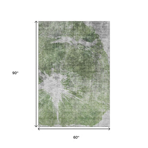 HomeRoots 5' X 8' Artichoke Green Abstract Area Rug - Washable, UV Resistant, Durable & Stylish for Any Space 657535