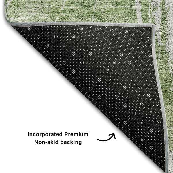 HomeRoots 8' Artichoke Green & Ivory Abstract Round Rug - Washable, UV-Protected, Pet-Friendly Design! 657536