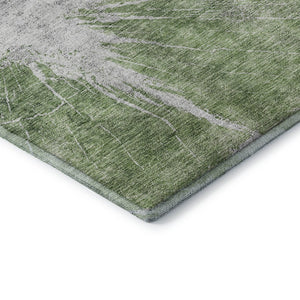 HomeRoots 8' Artichoke Green & Ivory Abstract Round Rug - Washable, UV-Protected, Pet-Friendly Design! 657536