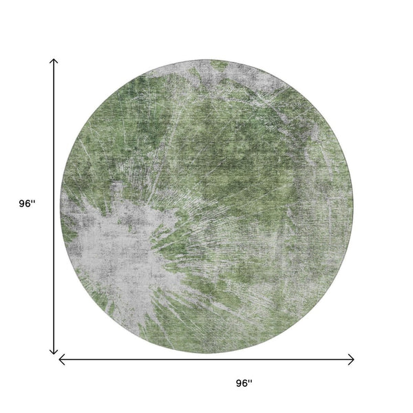 HomeRoots 8' Artichoke Green & Ivory Abstract Round Rug - Washable, UV-Protected, Pet-Friendly Design! 657536