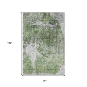 HomeRoots 8' X 10' Artichoke Green & Ivory Abstract Washable Area Rug with UV Protection for Modern Homes 657537