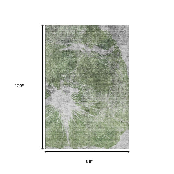 HomeRoots 8' X 10' Artichoke Green & Ivory Abstract Washable Area Rug with UV Protection for Modern Homes 657537