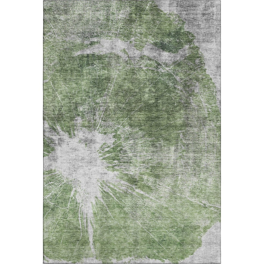 HomeRoots 8' X 10' Artichoke Green & Ivory Abstract Washable Area Rug with UV Protection for Modern Homes 657537