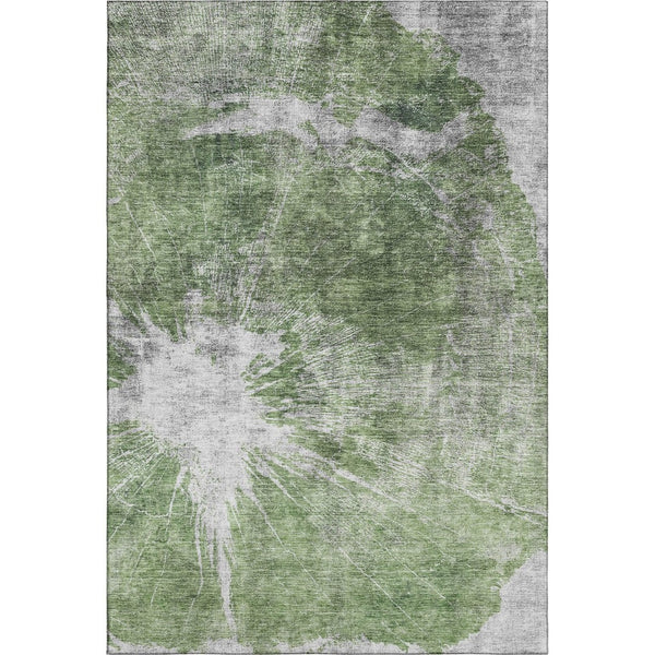 HomeRoots 8' X 10' Artichoke Green & Ivory Abstract Washable Area Rug with UV Protection for Modern Homes 657537