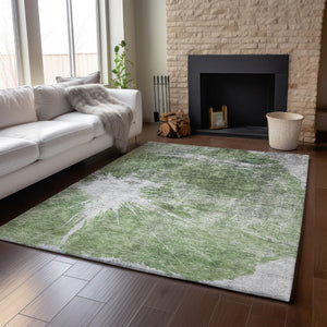 HomeRoots 8' X 10' Artichoke Green & Ivory Abstract Washable Area Rug with UV Protection for Modern Homes 657537