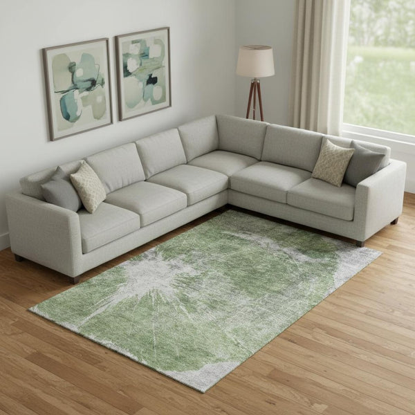 HomeRoots 9' X 12' Artichoke Green Abstract Washable Area Rug with UV Protection for Busy Homes & Pets 657538
