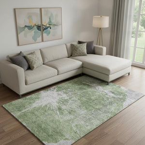 HomeRoots 10' X 14' Artichoke Green Abstract Washable Area Rug - Durable, Stain-Resistant & UV Protected Design 657539