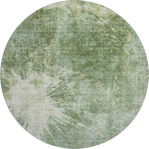 HomeRoots 8' Fern Green and Ivory Abstract Round Rug - UV Protected, Washable, Stain-Resistant for Family Areas 657542