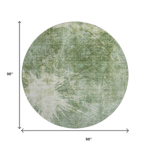 HomeRoots 8' Fern Green and Ivory Abstract Round Rug - UV Protected, Washable, Stain-Resistant for Family Areas 657542