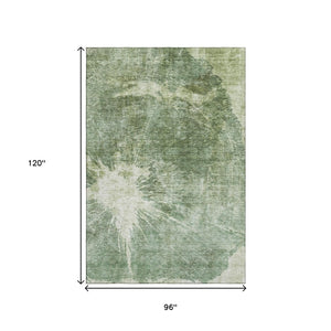 HomeRoots 8' X 10' Contemporary Fern Green & Ivory Abstract Area Rug – Washable, UV Protected, Stylish Comfort! 657543