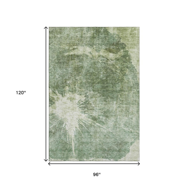 HomeRoots 8' X 10' Contemporary Fern Green & Ivory Abstract Area Rug – Washable, UV Protected, Stylish Comfort! 657543