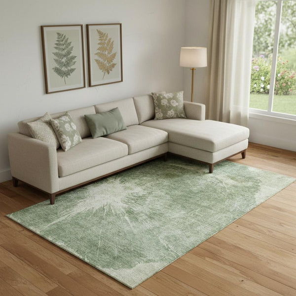 HomeRoots 9' X 12' Elegant Fern Green & Ivory Abstract Area Rug – Washable, UV Protected & Perfect for Families 657544