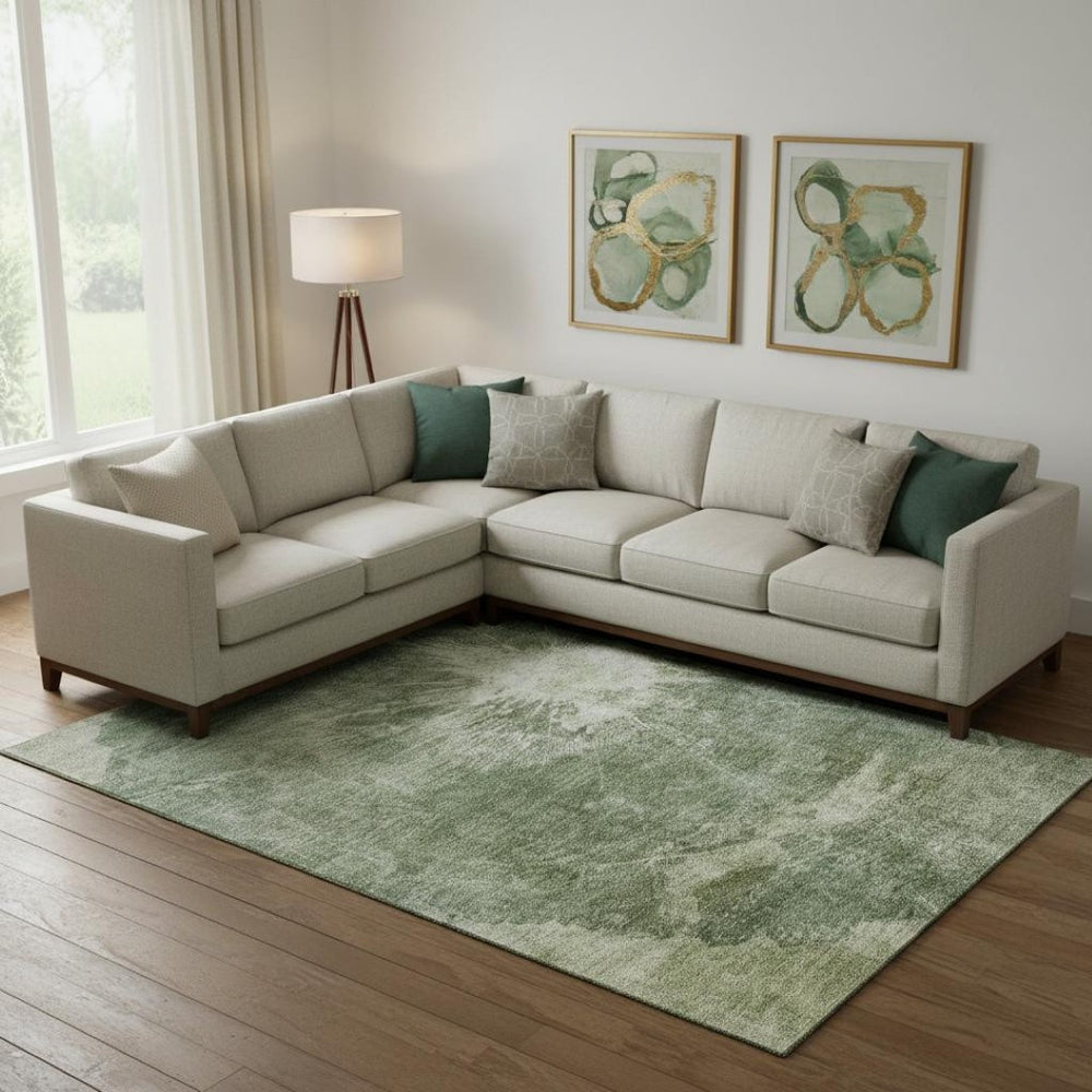 HomeRoots 10' X 14' Fern Green & Ivory Abstract Washable Rug – Stain Resistant, UV Protection, Family Friendly! 657545