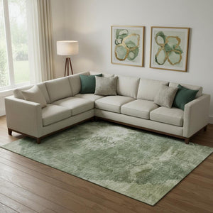 HomeRoots 10' X 14' Fern Green & Ivory Abstract Washable Rug – Stain Resistant, UV Protection, Family Friendly! 657545