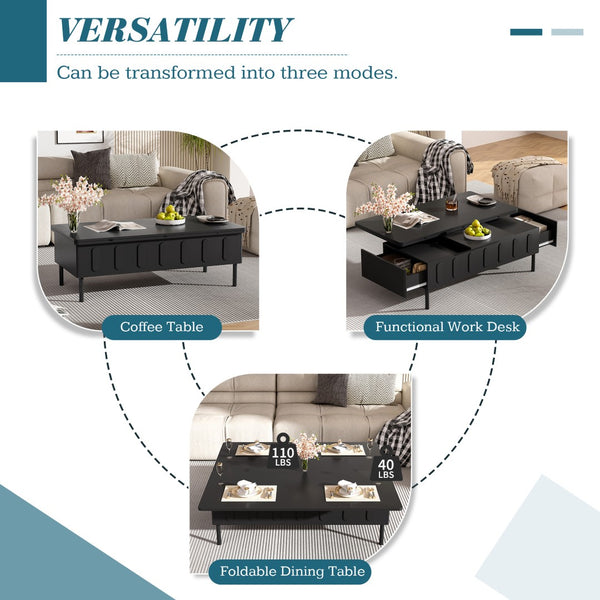 English Elm Vibe Haus Lift-Top Coffee Table: Multi-Functional Design With Hidden Storage & Drawers N724P292514B-GIGA