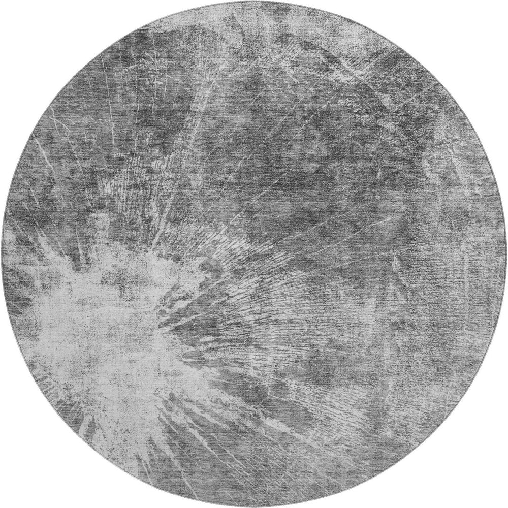 HomeRoots 8' Gray and Silver Abstract Washable Round Rug – Modern, UV-Protected, Family-Friendly Decor Piece 657548