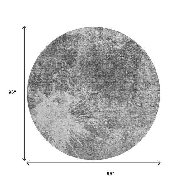 HomeRoots 8' Gray and Silver Abstract Washable Round Rug – Modern, UV-Protected, Family-Friendly Decor Piece 657548