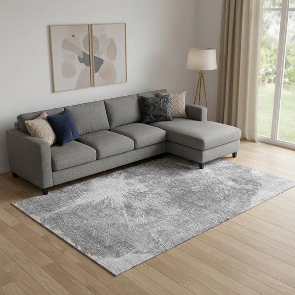 HomeRoots 8' X 10' Contemporary Gray and Silver Abstract Washable Area Rug - UV Protected for High-Traffic Homes 657549