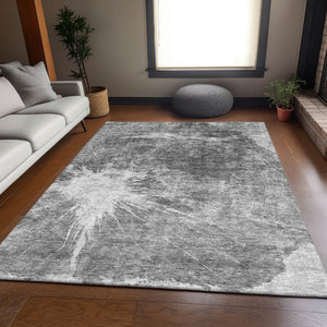 HomeRoots 9' X 12' Gray and Silver Abstract Area Rug - Washable, Stain-Resistant, UV-Protected for Homes 657550