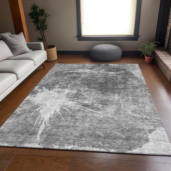 HomeRoots 9' X 12' Gray and Silver Abstract Area Rug - Washable, Stain-Resistant, UV-Protected for Homes 657550