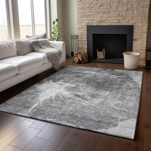 HomeRoots 9' X 12' Gray and Silver Abstract Area Rug - Washable, Stain-Resistant, UV-Protected for Homes 657550