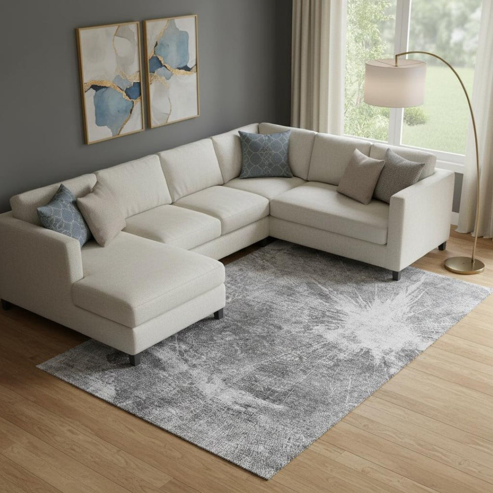 HomeRoots 9' X 12' Gray and Silver Abstract Area Rug - Washable, Stain-Resistant, UV-Protected for Homes 657550