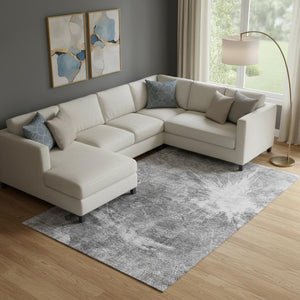 HomeRoots 9' X 12' Gray and Silver Abstract Area Rug - Washable, Stain-Resistant, UV-Protected for Homes 657550