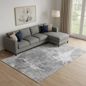 HomeRoots 10' X 14' Gray and Silver Abstract Area Rug - Stylish, Washable, UV-Protected for High-Traffic Homes 657551