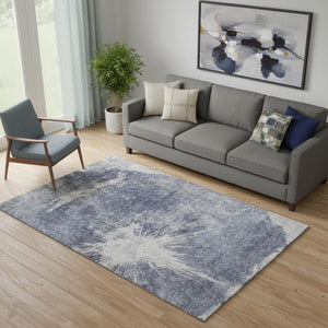 HomeRoots 5' X 8' Navy Blue & Ivory Abstract Area Rug - Washable, UV-Protected, Stain-Resistant for Modern Homes 657553