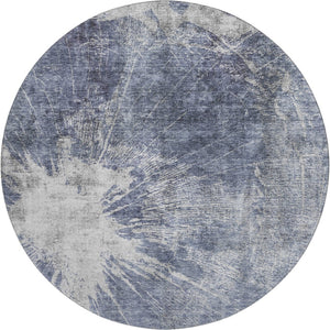 HomeRoots 8' Navy Blue And Ivory Abstract Round Rug – Durable, Washable, UV-Resistant for Stylish Living Spaces 657554