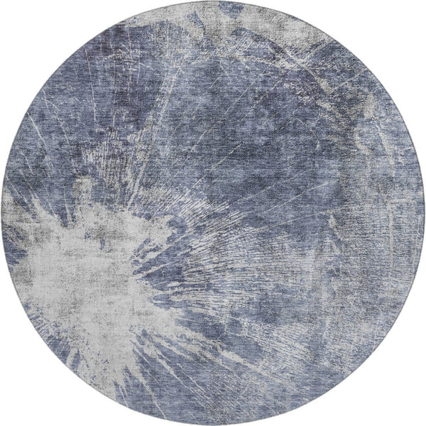 HomeRoots 8' Navy Blue And Ivory Abstract Round Rug – Durable, Washable, UV-Resistant for Stylish Living Spaces 657554