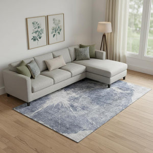 HomeRoots 8' X 10' Abstract Navy Blue & Ivory Washable Area Rug with UV Protection for Modern Homes & Durability 657555