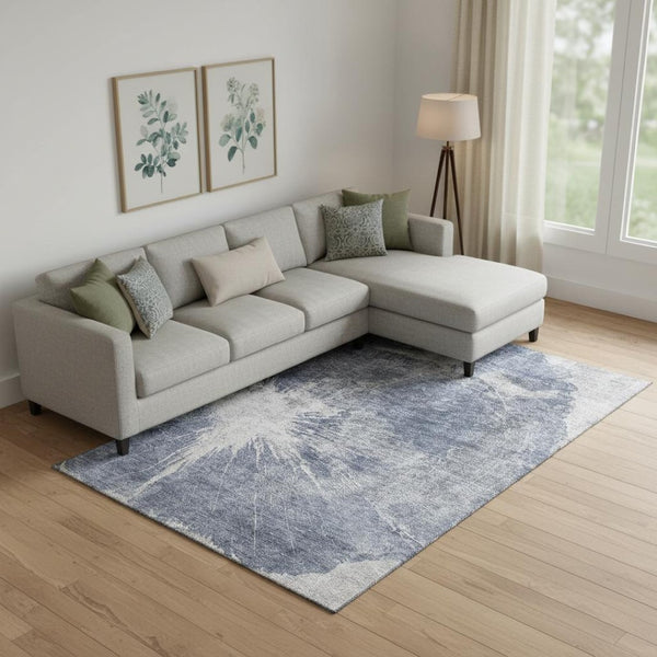 HomeRoots 8' X 10' Abstract Navy Blue & Ivory Washable Area Rug with UV Protection for Modern Homes & Durability 657555