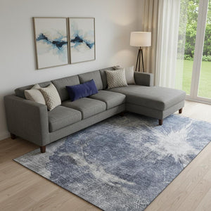 HomeRoots 9' X 12' Navy Blue & Ivory Abstract Area Rug - Washable, UV Protected, Durable for Modern Homes 657556