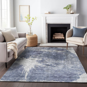 HomeRoots 9' X 12' Navy Blue & Ivory Abstract Area Rug - Washable, UV Protected, Durable for Modern Homes 657556