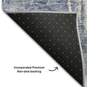 HomeRoots 9' X 12' Navy Blue & Ivory Abstract Area Rug - Washable, UV Protected, Durable for Modern Homes 657556