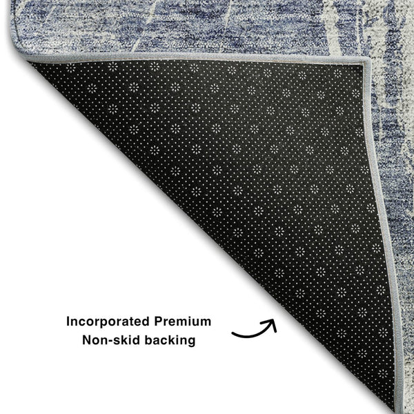 HomeRoots 9' X 12' Navy Blue & Ivory Abstract Area Rug - Washable, UV Protected, Durable for Modern Homes 657556
