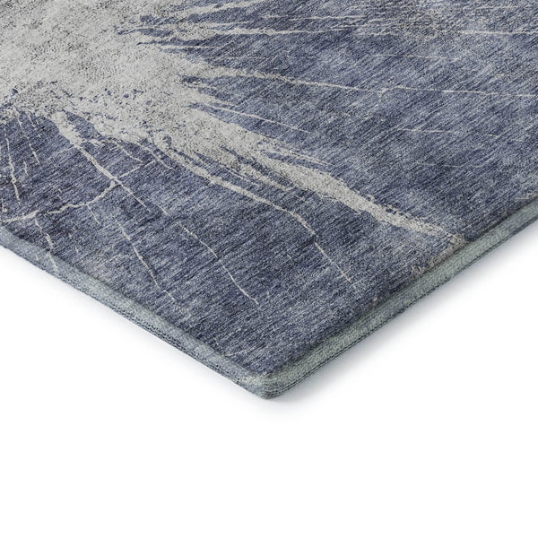 HomeRoots 9' X 12' Navy Blue & Ivory Abstract Area Rug - Washable, UV Protected, Durable for Modern Homes 657556