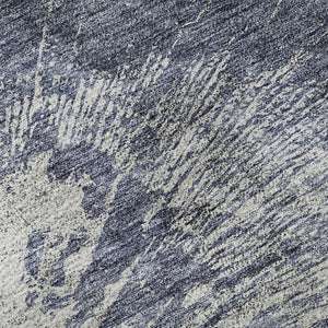 HomeRoots 9' X 12' Navy Blue & Ivory Abstract Area Rug - Washable, UV Protected, Durable for Modern Homes 657556