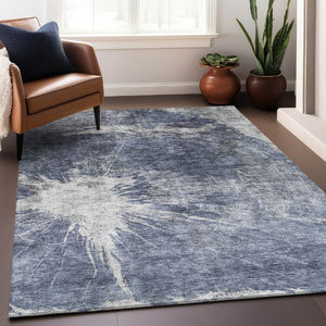 HomeRoots 9' X 12' Navy Blue & Ivory Abstract Area Rug - Washable, UV Protected, Durable for Modern Homes 657556