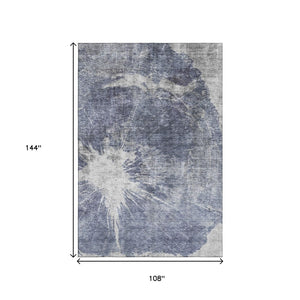 HomeRoots 9' X 12' Navy Blue & Ivory Abstract Area Rug - Washable, UV Protected, Durable for Modern Homes 657556