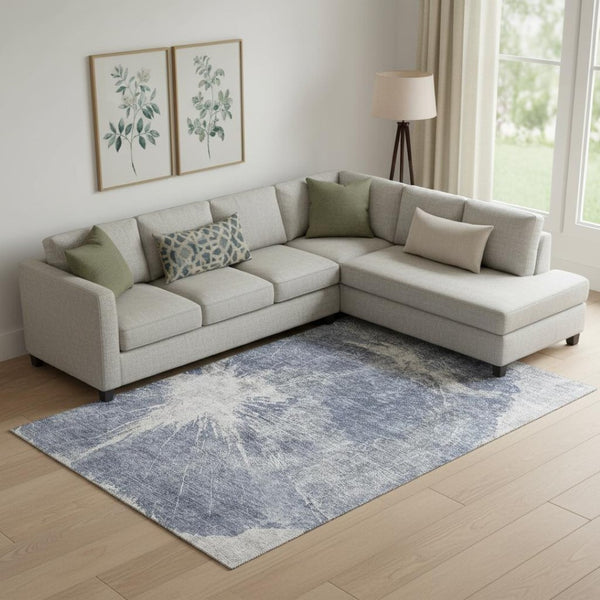 HomeRoots 10' Navy Blue & Ivory Abstract Area Rug - Washable, UV Protected, Ideal for High-Traffic Spaces! 657557