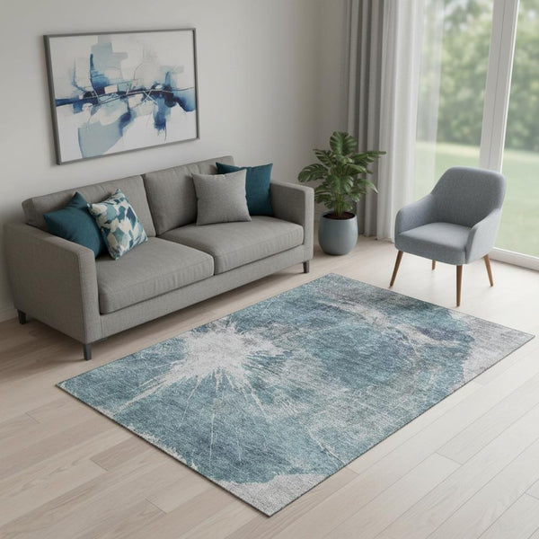 HomeRoots 5' X 8' Teal and Ivory Abstract Area Rug - Durable, Stain-Resistant with UV Protection for Every Room 657559