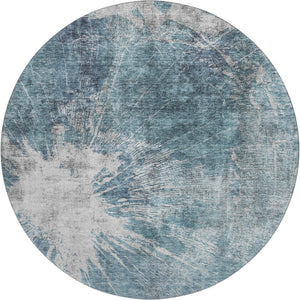 HomeRoots 8' Teal and Ivory Abstract Round Rug - Durable, Washable Design with UV Protection for High-Traffic Areas 657560