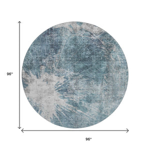 HomeRoots 8' Teal and Ivory Abstract Round Rug - Durable, Washable Design with UV Protection for High-Traffic Areas 657560