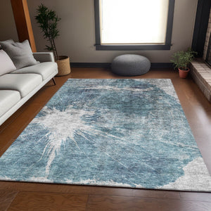 HomeRoots 10' X 14' Teal and Ivory Abstract Area Rug - Durable, Stain-Resistant, UV Protected for High-Traffic Homes 657563