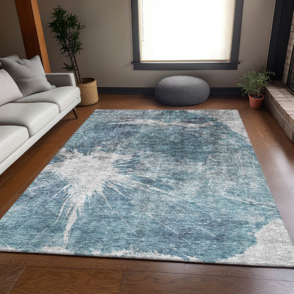 HomeRoots 10' X 14' Teal and Ivory Abstract Area Rug - Durable, Stain-Resistant, UV Protected for High-Traffic Homes 657563