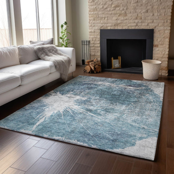 HomeRoots 10' X 14' Teal and Ivory Abstract Area Rug - Durable, Stain-Resistant, UV Protected for High-Traffic Homes 657563