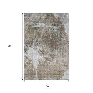 HomeRoots 5' X 8' Taupe & Ivory Abstract Area Rug – Stylish, Washable, UV-Protected for Busy Homes & Pets 657565